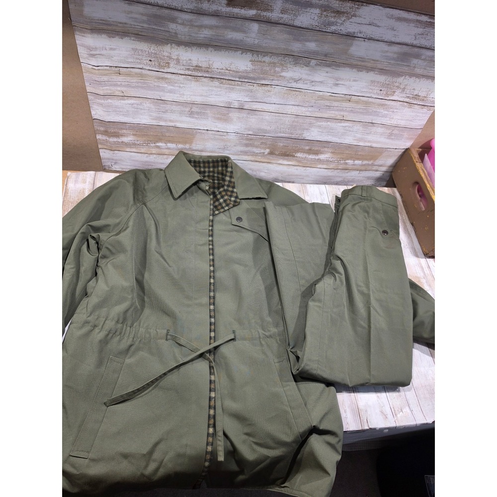 Vintage Feminella Made in England Olive Green Reversible Plaid Jacket Pants Set